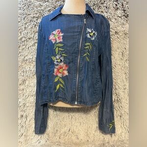 Chelsea & Theodore Jacket Women’s 13 Floral Light Denim Zip Art Eclectic Cottage
